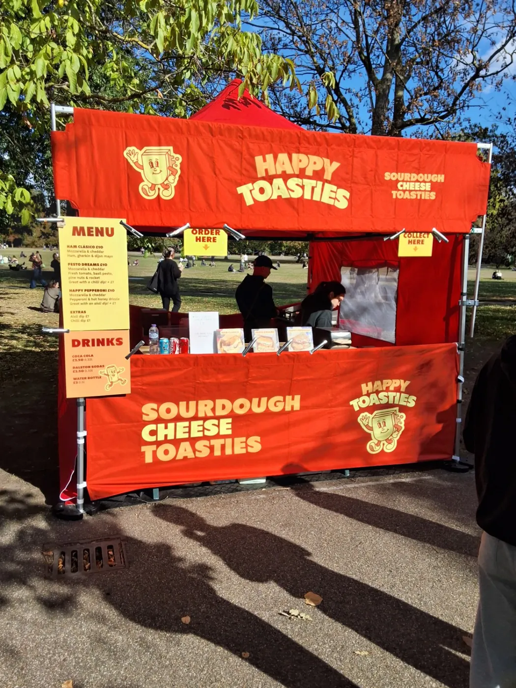 A toastie trader’s counter at Victoria Park Market